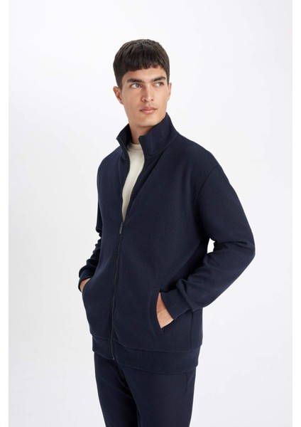 Comfort Regular Fit Rahat Kesim Dik Yaka Cepli Basic Düz Fermuarlı Sweatshirt D4971AX24AU fırsatları