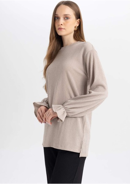 Bisiklet Yaka Kol Ucu Lastikli Bürümcük Uzun Kollu Bluz Tunik D4192AX24AU fırsatları