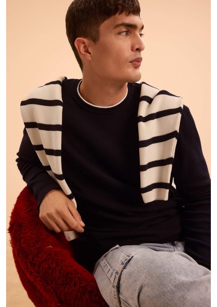 Relax Fit Bisiklet Yaka Yaka İçi Penye Detaylı Pamuklu Triko Kazak D3290AX24AU modelleri