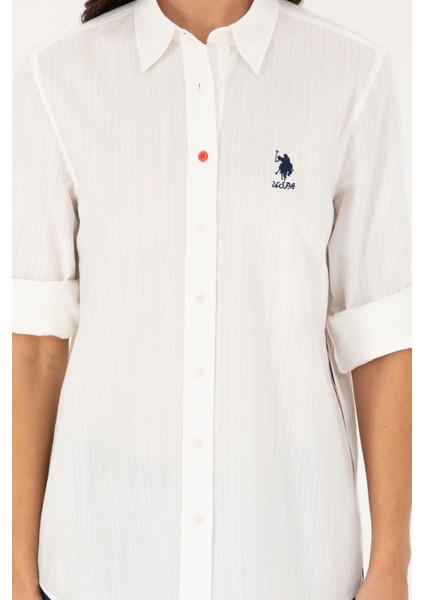 Kadın Beyaz Gömlek Desenli 50283427-VR013