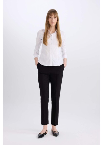 Regular Fit Bengalin Dokuma Uzun Kollu Basic Düz Beyaz Gömlek I5278AZ24AU