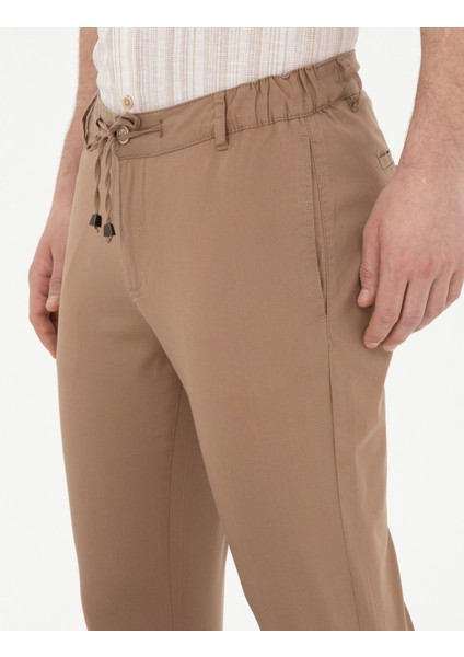 Erkek Kahverengi Slim Fit Beli Lastikli İpli Kanvas Pantolon 50285534-VR197