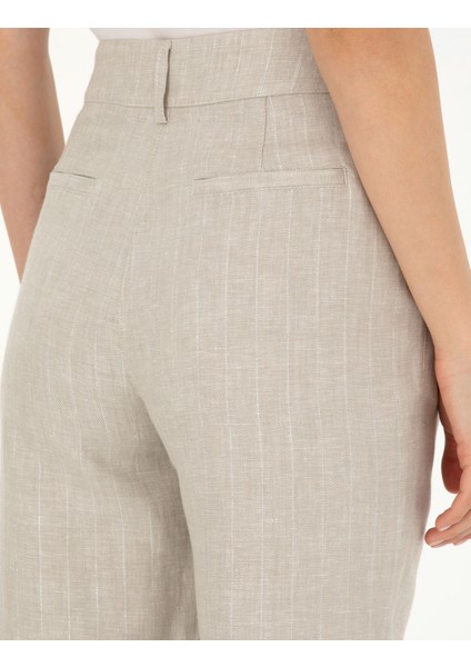 Kadın Bej Keten Karışımlı Carrot Fit Pantolon 50285479-VR011