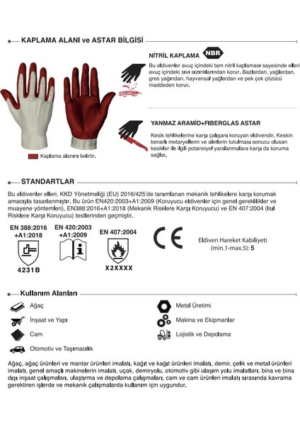 5 Çift Nitril Kaplamalı Aramid Eldiven E-115100 4231B X2XXXX (P) Beden 10 fırsatları