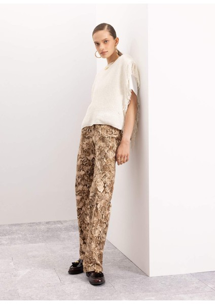 Straight Fit Gabardin Palazzo Pantolon Yılan Derisi Desenli Yüksek Bel Cepli Uzun D1229AX24AU fiyatları