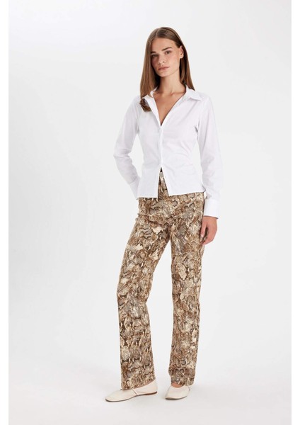 Straight Fit Gabardin Palazzo Pantolon Yılan Derisi Desenli Yüksek Bel Cepli Uzun D1229AX24AU fırsatları