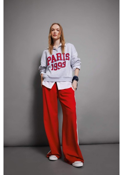 Coool Oversize Geniş Kalıp Yarım Fermuarlı Baskılı Kalın Sweatshirt D4762AX24AU