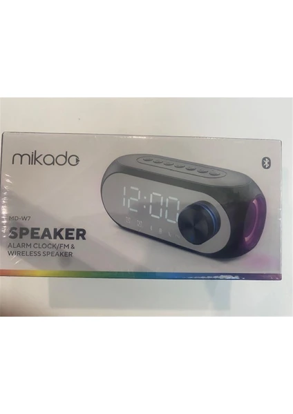 Mikado Md-W7 1200MAH 5W Siyah Bluetooth-Aux-Derece-Usb-Fm Double Alarmlı Saat Speaker Speaker