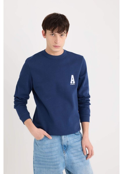 New Regular Fit Bisiklet Yaka Baskılı Kalın Sweatshirt D3670AX24AU