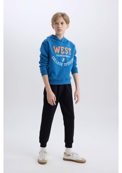 Erkek Çocuk 2'li Takım Kalın Kapüşonlu Baskılı Sweatshirt Beli Lastikli Eşofman Altı D5672A824WN