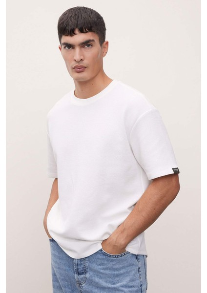Boxy Fit Bisiklet Yaka Kısa Kollu Basic Düz Waffle Tişört B4443AX24AU