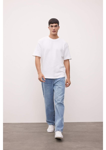 Boxy Fit Bisiklet Yaka Kısa Kollu Basic Düz Waffle Tişört B4443AX24AU