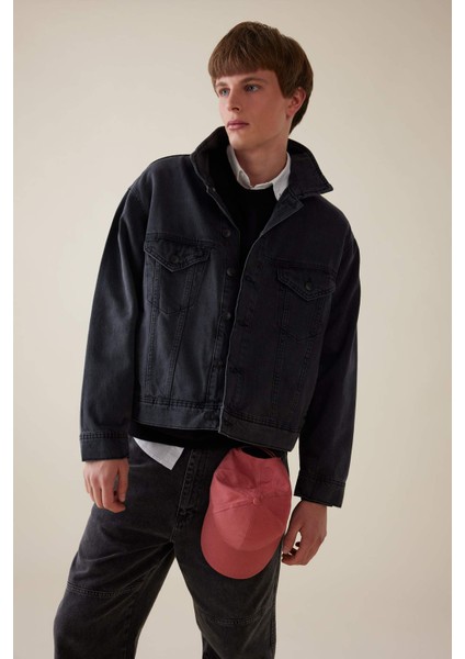 %100 Pamuk Oversize Geniş Kalıp Polo Yaka Düğmeli Cepli Yıkamalı Jean Ceket D5035AX24AU