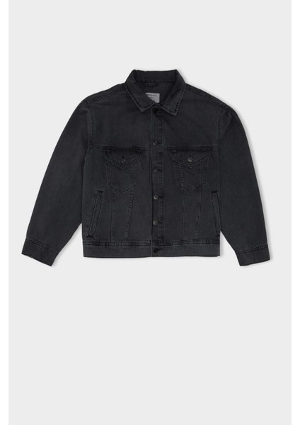 %100 Pamuk Oversize Geniş Kalıp Polo Yaka Düğmeli Cepli Yıkamalı Jean Ceket D5035AX24AU
