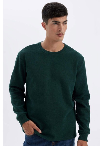 Regular Fit Bisiklet Yaka Waffle Uzun Kollu Tişört C1882AX24AU