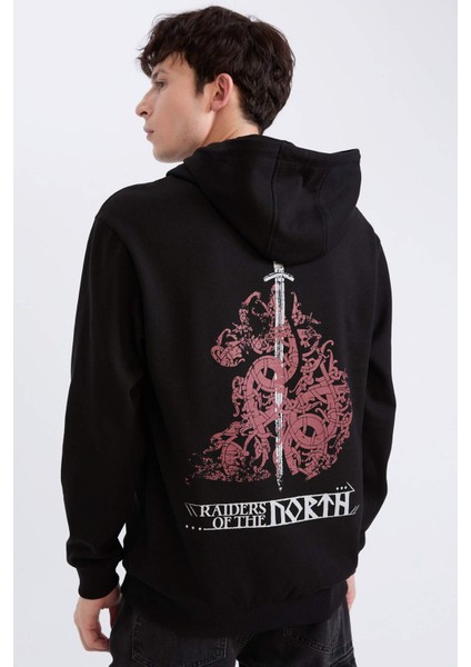 Vikings Valhalla Regular Fit Kapüşonlu Sırt Baskılı Sweatshirt D5863AX24WN