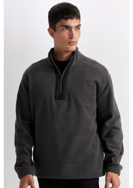Relax Fit Dik Yaka Fermuarlı Polar Sweatshirt D2688AX24AU