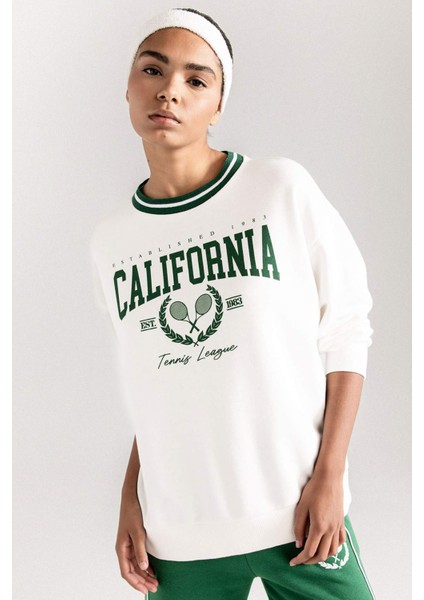 Fit Oversize Geniş Kalıp Bisiklet Yaka Baskılı Sporcu Sweatshirt D1702AX24AU