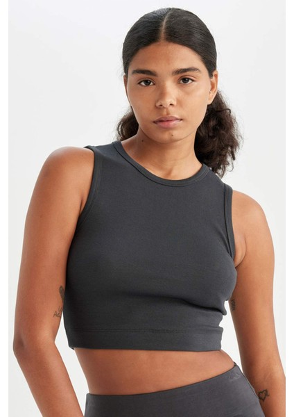 Fit Crop Bisiklet Yaka Modal Sporcu Basic Düz Atlet D6038AX24AU