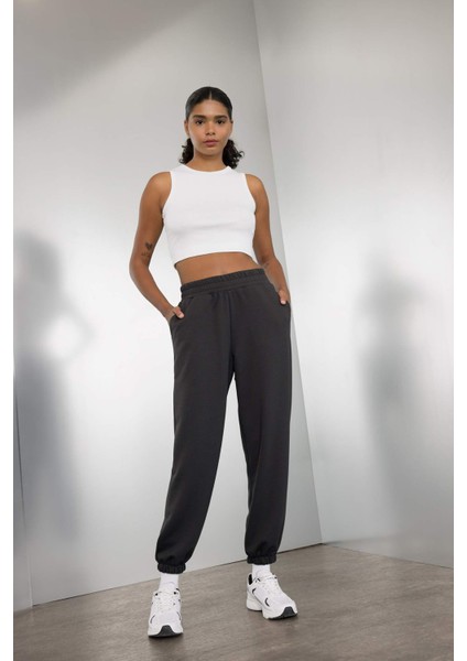 Fit Crop Bisiklet Yaka Modal Sporcu Basic Düz Atlet D6038AX24AU