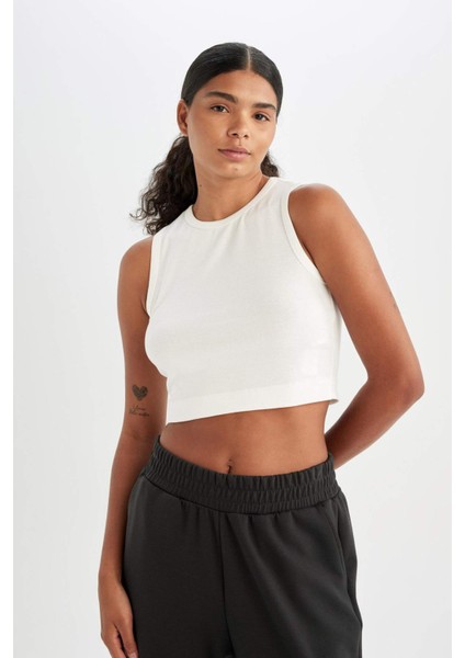 Fit Crop Bisiklet Yaka Modal Sporcu Basic Düz Atlet D6038AX24AU