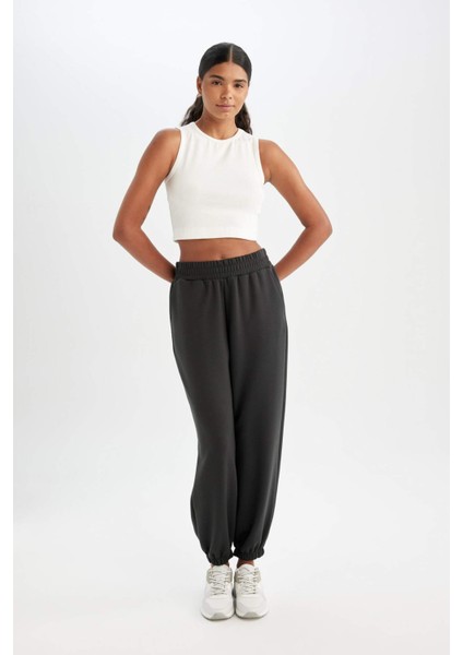 Fit Crop Bisiklet Yaka Modal Sporcu Basic Düz Atlet D6038AX24AU