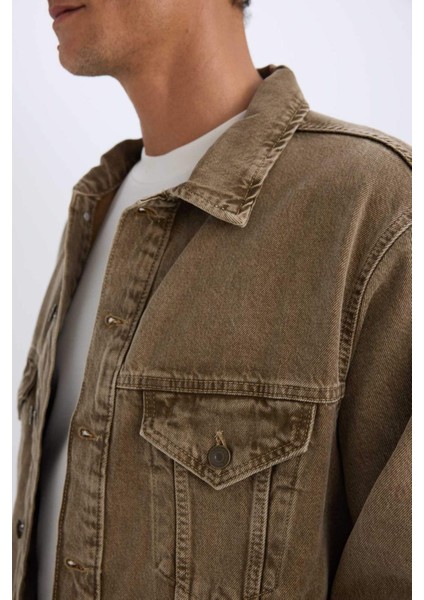 %100 Pamuk Oversize Geniş Kalıp Polo Yaka Düğmeli Cepli Yıkamalı Jean Ceket D5049AX24AU