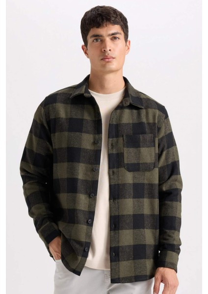 Regular Fit Polo Yaka Kareli Flanel Uzun Kollu Gömlek S1238AZ24AU