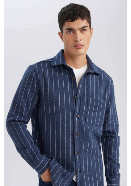 Regular Fit Polo Yaka Çizgili Oduncu Uzun Kollu Gömlek A8031AX24AU