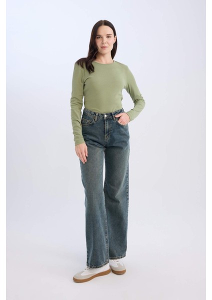 Bisiklet Yaka Casual Fitilli Kaşkorse Basic Düz Uzun Kollu Tişört D7499AX24AU fiyatları