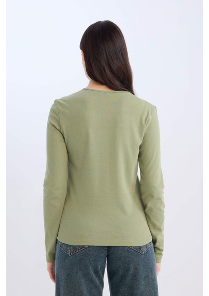 Bisiklet Yaka Casual Fitilli Kaşkorse Basic Düz Uzun Kollu Tişört D7499AX24AU fırsatları