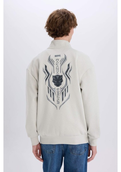 Marvel Boxy Fit Dik Yaka Fermuarlı Sırt Baskılı Sweatshirt D6771AX25SP