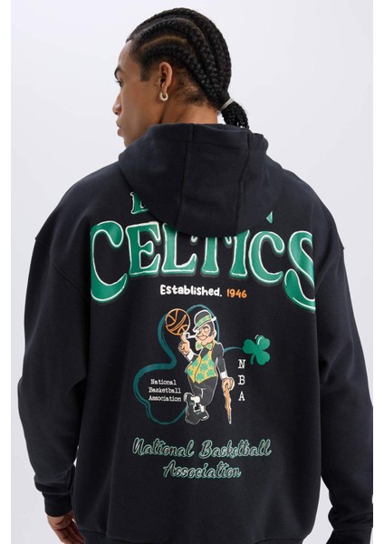 DeFacto Fit NBA Boston Celtics Oversize Geniş Kalıp Kapüşonlu Kalın Sporcu Sweatshirt D6690AX25SP