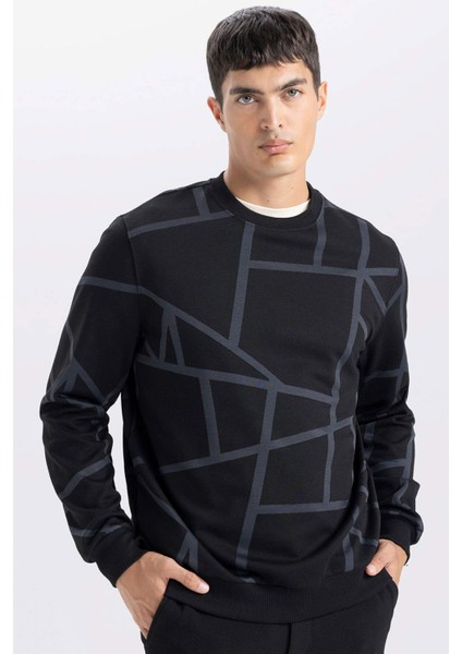 Modern Fit Bisiklet Yaka Desenli Sweatshirt A7824AX24AU