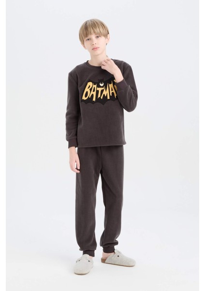 Erkek Çocuk Batman Pijama Takımı Polar Bisiklet Yaka Uzun Kollu Üst Beli Lastikli Uzun Alt D8570A824CW