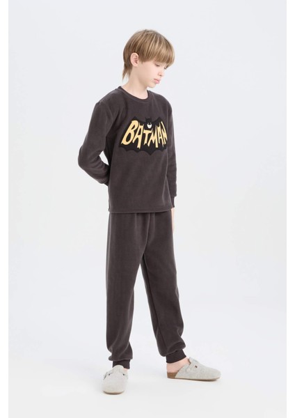 Erkek Çocuk Batman Pijama Takımı Polar Bisiklet Yaka Uzun Kollu Üst Beli Lastikli Uzun Alt D8570A824CW
