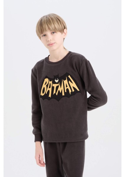 Erkek Çocuk Batman Pijama Takımı Polar Bisiklet Yaka Uzun Kollu Üst Beli Lastikli Uzun Alt D8570A824CW