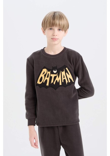 Erkek Çocuk Batman Pijama Takımı Polar Bisiklet Yaka Uzun Kollu Üst Beli Lastikli Uzun Alt D8570A824CW