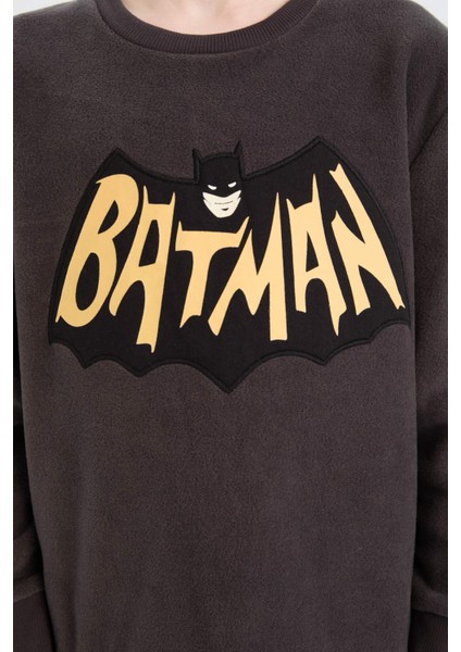 Erkek Çocuk Batman Pijama Takımı Polar Bisiklet Yaka Uzun Kollu Üst Beli Lastikli Uzun Alt D8570A824CW