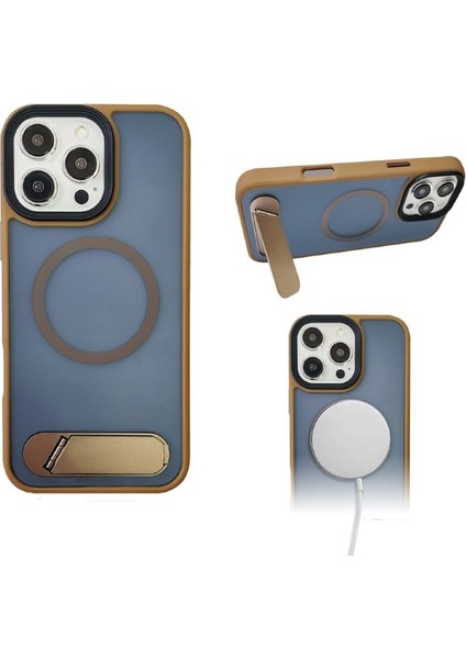 Apple iPhone 16 Pro Kickstand Magsafe Kılıf Kahverengi