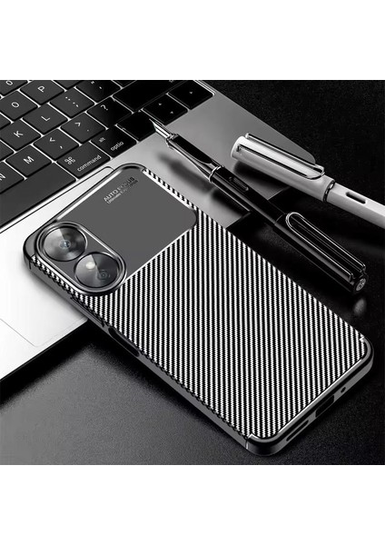 Oppo A60 Uyumlu Kılıf Kameran Korumalı Çizgili Karbon Desenli Yumuşak Silikon Kapak