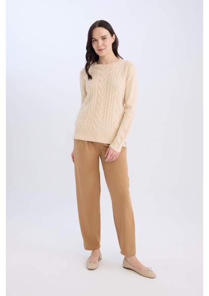 Pantolon Straight Fit Lastikli Bel Piliseli Basic Düz D4405AX24WN