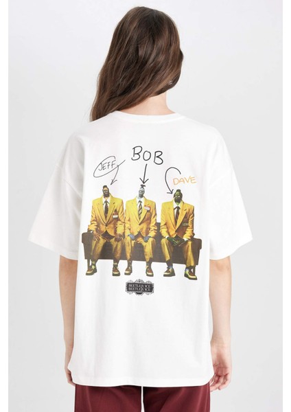 Coool Beetlejuice Oversize Geniş Kalıp Bisiklet Yaka Sırt Baskılı Kısa Kollu Tişört