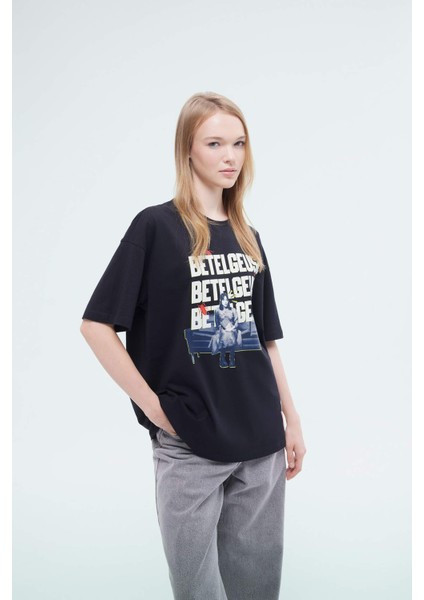 Coool Beetlejuice Oversize Geniş Kalıp Bisiklet Yaka Baskılı Kısa Kollu Tişört D8093AX24AU