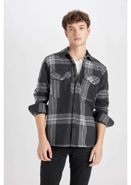 Regular Fit Polo Yaka Kareli Oduncu Flanel Uzun Kollu Gömlek D6027AX24AU fırsatları