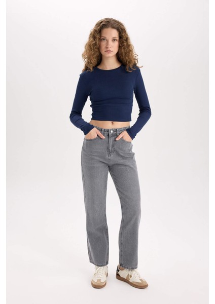 Fitted Bisiklet Yaka Fitilli Kaşkorse Basic Düz Uzun Kollu Tişört Y9870AZ24AU fırsatları