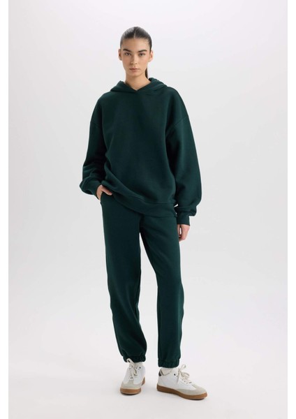 Relax Fit Kapüşonlu Kalın Basic Düz Sweatshirt D9935AX24WN