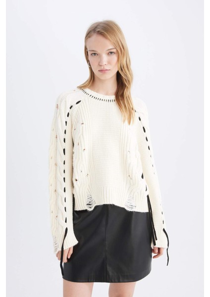 Coool Oversize Geniş Kalıp Bisiklet Yaka Triko Kazak D8233AX24WN fırsatları