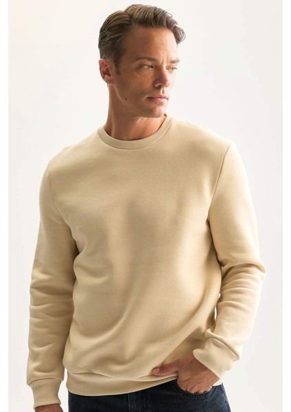 3 İplik Pamuklu Şardonlu İçi Polarlı Regular Fit Bisiklet Yaka Kalın Sweatshirt D7876AXNS