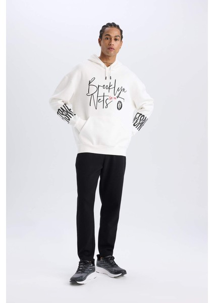 DeFacto Fit NBA Brooklyn Nets Oversize Geniş Kalıp Kapüşonlu Kalın Sporcu Sweatshirt D8513AX25SP